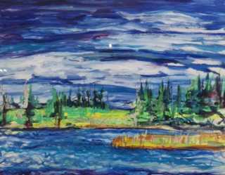 Acryl schilderij, Maya Wildevuur (1944-2023), Sörfors, 1991